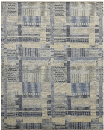 Rectangular rug with a geometric pattern on a white background