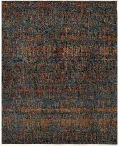 Textured area rug with a pattern of dark and brown colors on a white background