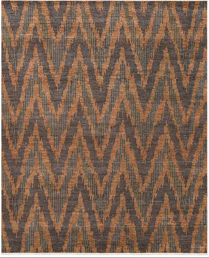 Rug with brown and black zigzag pattern on a white background