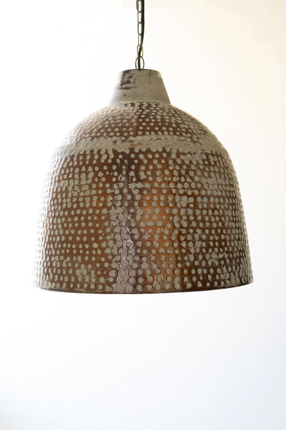 White-Washed Rustic Metal Hammered Pendant Light