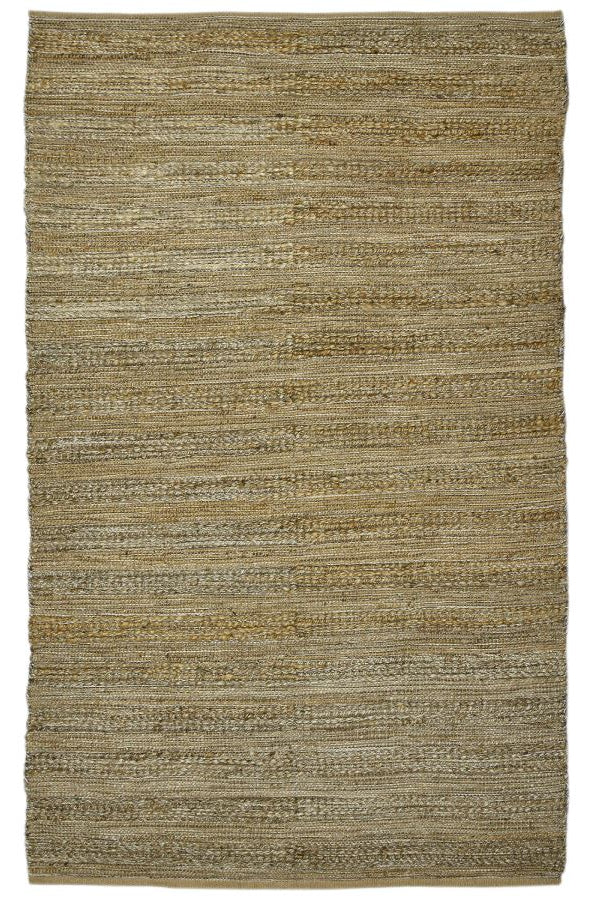 Textured area rug with a neutral color palette on a white background