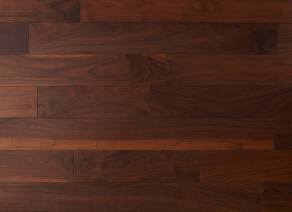 Close-up of a wooden floor with dark brown planks.