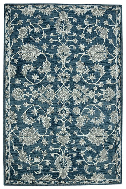 Decorative rug with floral pattern on a blue background
