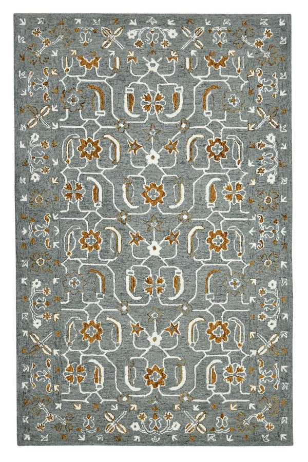 Decorative rug with floral pattern on a gray background