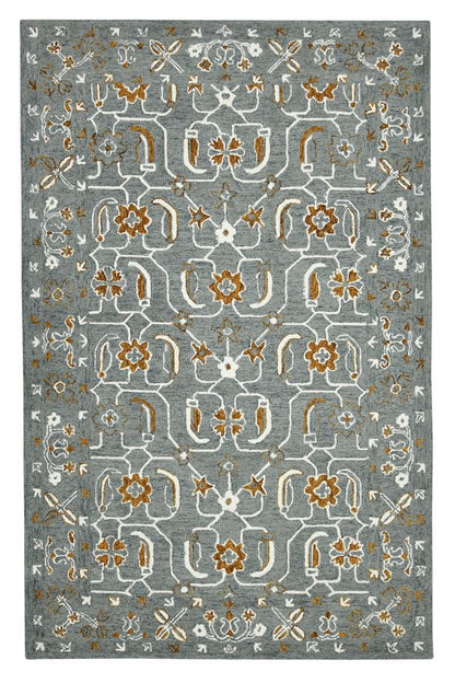 Decorative rug with floral pattern on a gray background