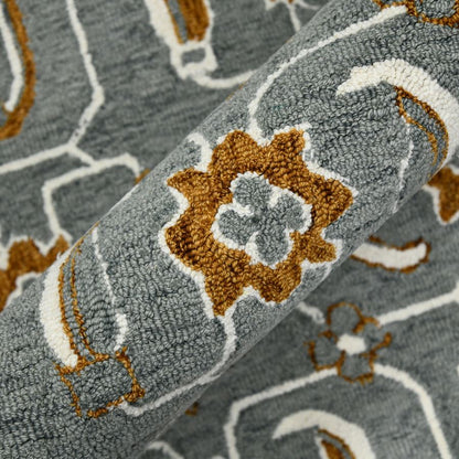 Close-up of a textured rug with geometric pattern