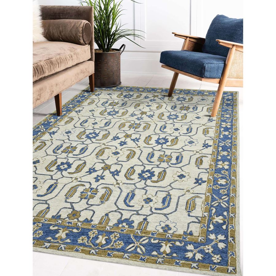 Decorative rug with floral pattern in a living room setting