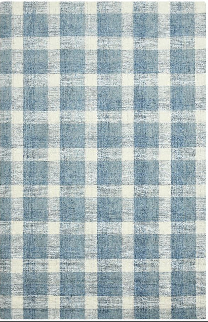 Blue and white checkered rug on a white background