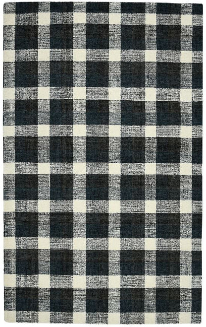 Black and white checkered rug on a white background