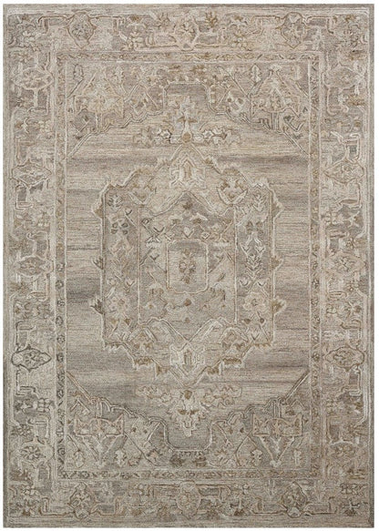 Patterned rug with geometric design on a white background