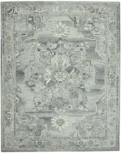 Decorative rug with intricate patterns on a plain background
