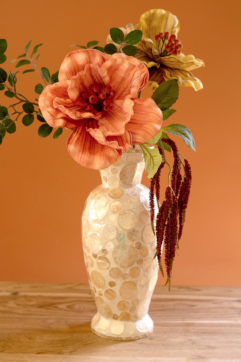 Spun Bamboo Vase with Neutral Capiz Shell Detail / Medium