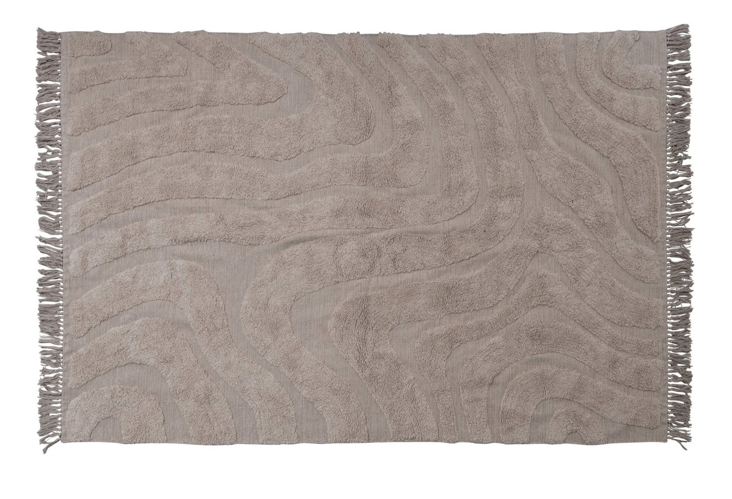 Textured blanket with paisley pattern and fringe on a white background