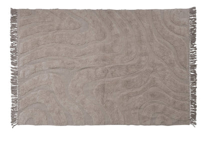 Textured blanket with paisley pattern and fringe on a white background