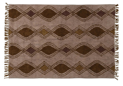 Brown patterned rug with diamond design on a white background