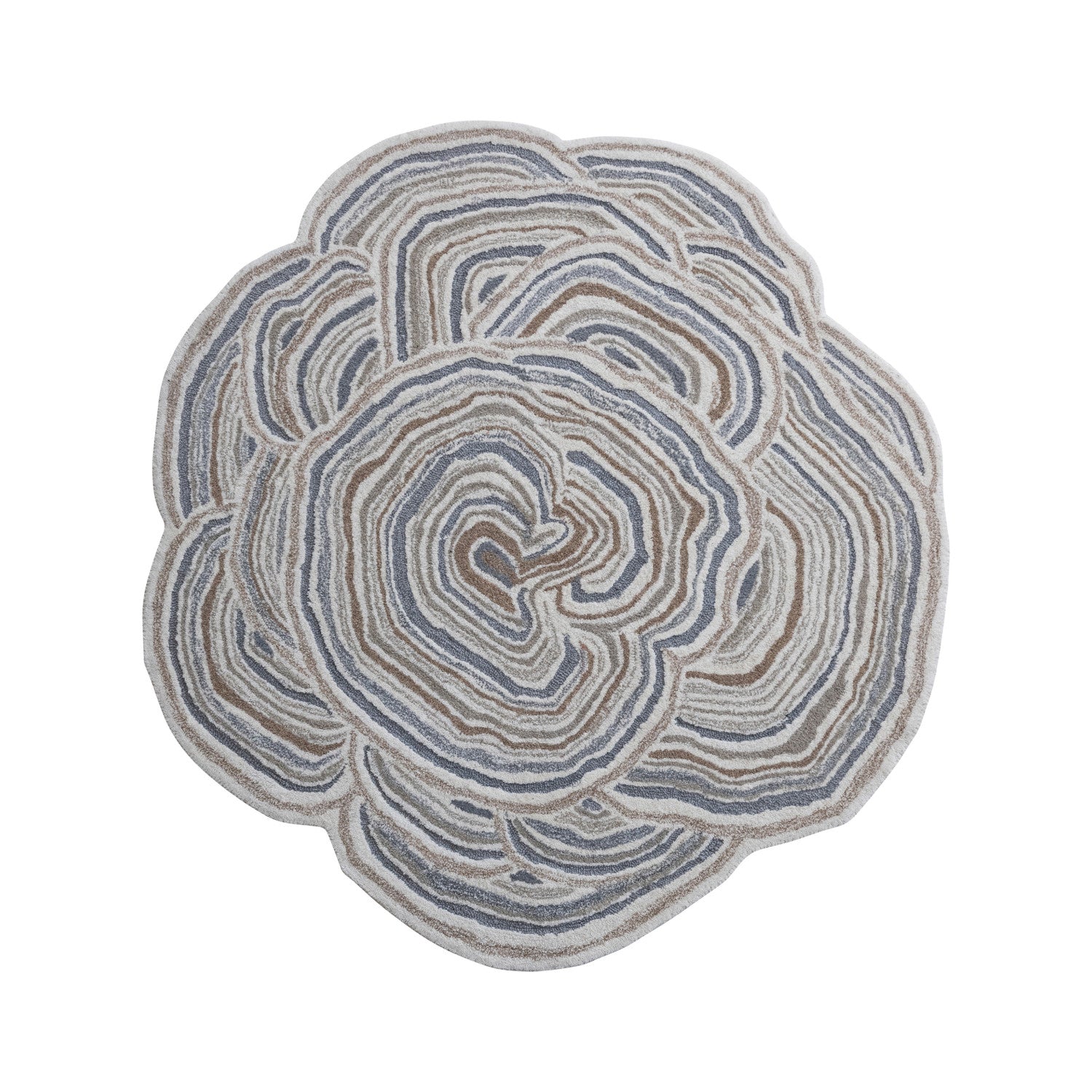 Round rug with a floral pattern on a white background