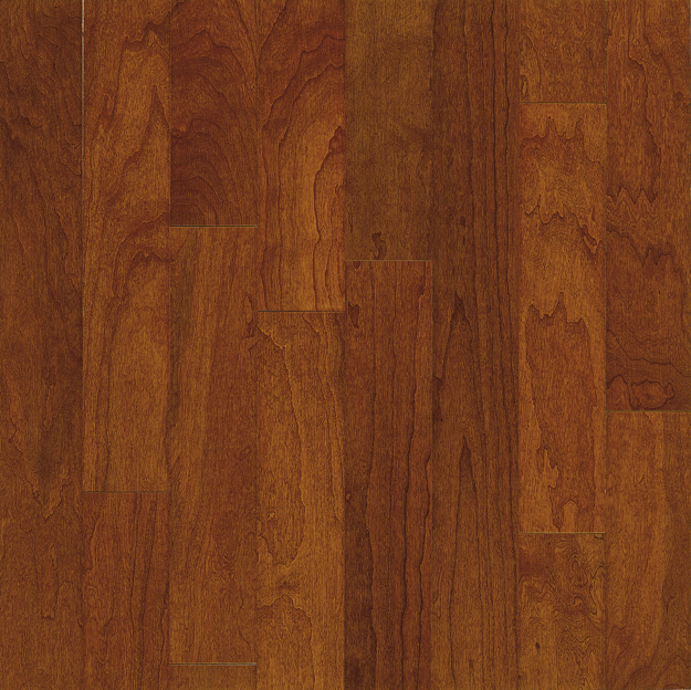 Close-up of a wooden floor with a rich brown color and visible grain pattern.