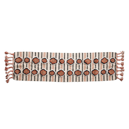 Scarf with geometric pattern and tassels on a white background