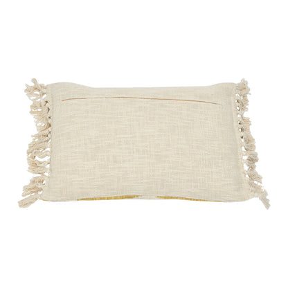 Beige pillow with tassels on a white background