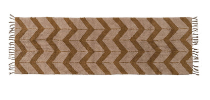 Chevron patterned rug with brown and beige colors on a white background