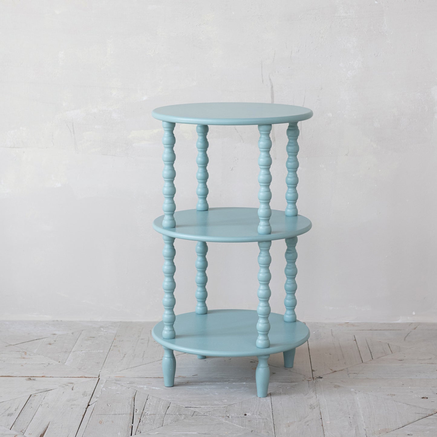 Wood Table with 2 Shelves & Turned Legs