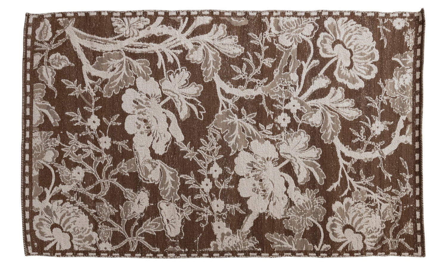 Floral patterned rug with brown background