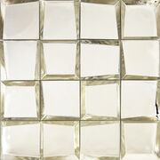 Close-up of a tiled wall with square tiles